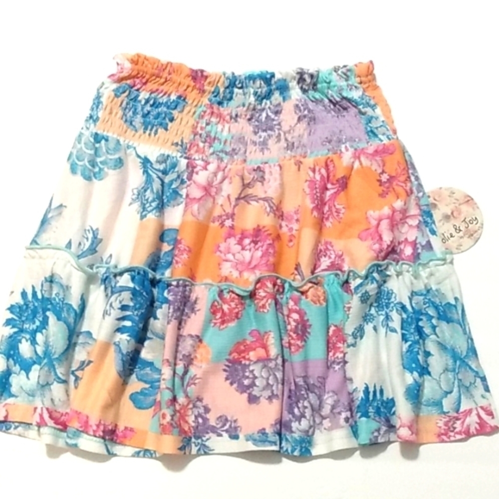 JOLIE & JOY GIRLS FLORAL RUFFLE TIERED SKIRT SIZE SMALL NWT